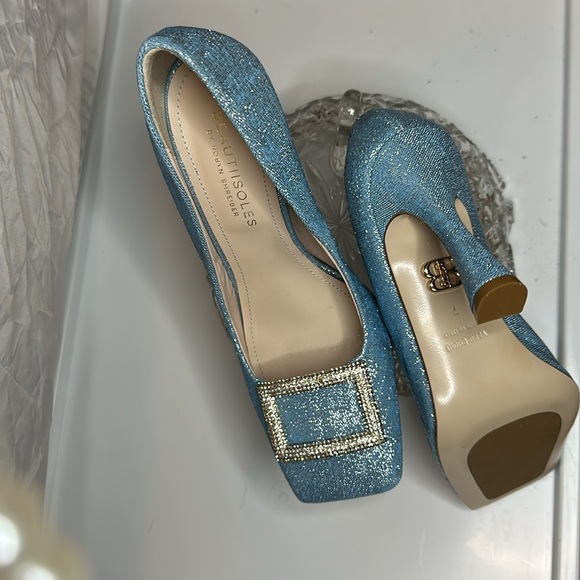 Beautiisoles DAISY SKY BLUE METALLIC 7 Crystal buckle rhinestones Italy. NWOT - Picture 7 of 12